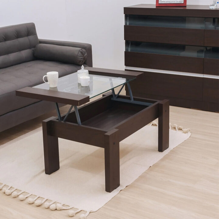 Mesa Centro Ratona Doppia Elevable Vidrio 0.90m - WENGUE - Image 2