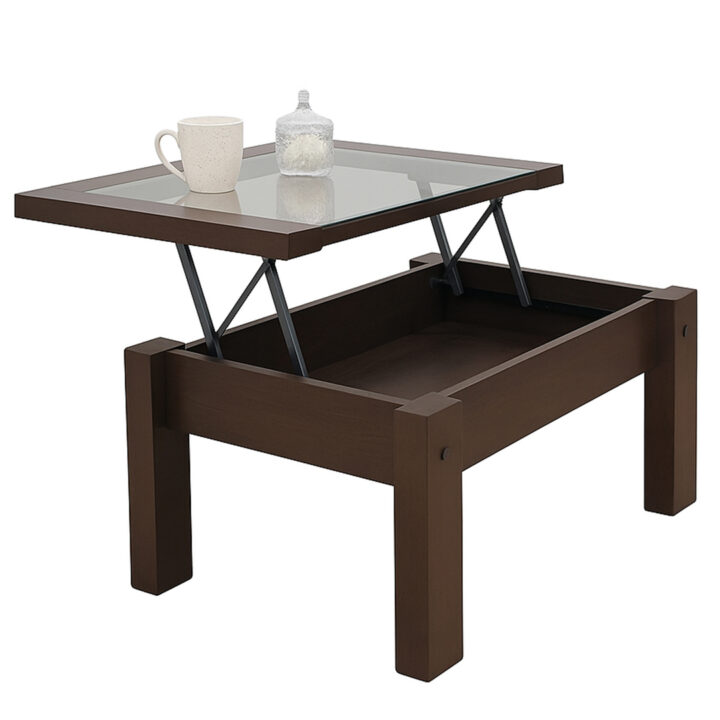 Mesa Centro Ratona Doppia Elevable Vidrio 0.90m - WENGUE